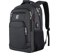 Mochila para portátil, viajes de negocios, antirrobo, delgada, duradera, puerto de carga USB, resistente al agua, universitaria, unisex, se adapta a portátiles de 15,6 pulgadas, color negro