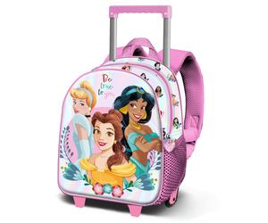 Mochila pequeña 3D con ruedas «Princesas Disney Floral», rosa