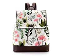 Mochila pequeña de piel sintética con diseño de calaveras de dirección con coronas de flores rosas y amarillas sobre fondo verde salvia, mochila escolar para mujer, Multicolor 07, 27x12.3x32cm