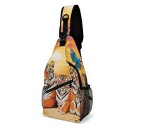 Mochila pequeña para hombre, bandolera, bolso de pecho moderno para viajes y senderismo, diseño de tigre tropical, animal del mundo, arte rey.