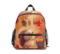 Mochila pequeña para niños y niñas, diseño de hojas de otoño, lindo erizo, mochila de viaje con etiqueta de nombre, Hojas de otoño lindo erizo, 3-5 Years, Lindas mochilas