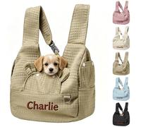 Mochila Perro Personalizada con Nombre Bordado, Mochila para Perros Pequeños y Medianos, Mochila Gato, Bolso para Perros Pequeños Frontal, Ideal para Viajar Acampar y Exterior (Caqui)