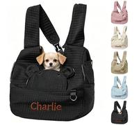 Mochila Perro Personalizada con Nombre Bordado, Mochila para Perros Pequeños y Medianos, Mochila Gato, Bolso para Perros Pequeños Frontal, Ideal para Viajar Acampar y Exterior (Negro)