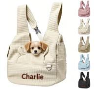 Mochila Perro Personalizada con Nombre Bordado, Mochila para Perros Pequeños y Medianos, Mochila Gato, Bolso para Perros Pequeños Frontal, Ideal para Viajar Acampar y Exterior (Beige)