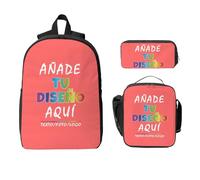 Mochila Personalizada 17” 3 Piezas Con Bolsa De Almuerzo Y Estuche AñAde Agrega Tu Texto Imagen Foto Logo Personalizadas Mochilas Infantiles Para NiñOs Ideal Para Escuela, Viaje, Picnic Y Trabajo.