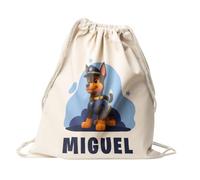 Mochila Personalizada Algodón Diseño Infantil | Bolso Saco con Cuerdas | Regalos Originales Vuelta al cole | Regalos para Niños y Niñas | Hecho en España (Chase - Patrulla)