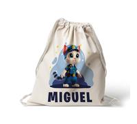 Mochila Personalizada Algodón Patrulla Gatuna | Bolso Saco con Cuerdas | Regalos Originales Vuelta al cole | Regalos para Niños y Niñas | Hecho en España (Chase)