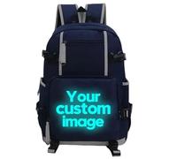 Mochila Personalizada para Mujer/Hombre Mochila De Gran Capacidad Bolsa Escolar Personalizada Añade Tu Diseño Imprime Logotipo Texto Foto Hazlo Tú Mismo Mochila para Estudiante Blue,46×30×14cm