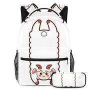 Mochila plana de cordero con estuche para lápices, juego de 2 mochilas escolares para niños, niñas, adolescentes, bolsa de viaje para estudiantes, multicolor, B:29.4x20x40cm P:19x7.5x3.8cm, Mochilas
