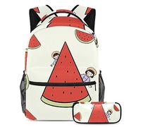 Mochila plana de sandía con estuche para lápices, juego de 2 mochilas escolares para niños, niñas, adolescentes, bolsa de viaje para estudiantes, multicolor, B:29.4x20x40cm P:19x7.5x3.8cm, Mochilas