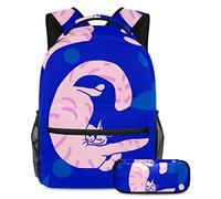 Mochila plana rosa con estuche para lápices, juego de 2 mochilas escolares para niños, niñas, adolescentes, bolsa de viaje para estudiantes, multicolor, B:29.4x20x40cm P:19x7.5x3.8cm, Mochilas