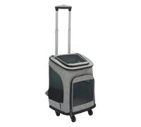 Mochila plegable para mascotas, transportador plegable con ruedas, mochila para perros y gatos con carrito de 2 en 1 a 9 kg, transpirable, transparente para perros y gatos (gris)