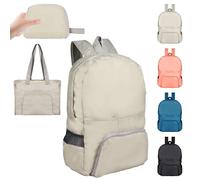 Mochila plegable ultra ligera de 25 L, pequeña y resistente al agua, mochila compactable para hombres y mujeres, ideal para camping, senderismo, viajes, caminatas, ciclismo, compras, caqui, Talla