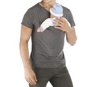 Mochila portabebés calma manga corta canguro camiseta cuello en V tops comodidad ajustable camiseta grande bolsillos camiseta funcional diseñada para hombre portabebés, gris, L