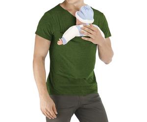 Mochila portabebés calma manga corta canguro camiseta cuello en V tops comodidad ajustable camiseta grande bolsillos camiseta funcional diseñada para hombre portabebés, verde, XXXL