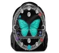 Mochila psicodélica, diseño de mariposa, fase lunar, floral, cielo nocturno profundo, estampado alquímico estrellado, para adolescentes y niños, Color1, L