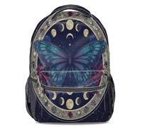Mochila psicodélica, diseño de mariposa, fase lunar, floral, cielo nocturno profundo, estampado alquímico estrellado, para adolescentes y niños, Color2., L