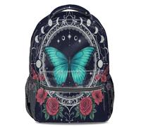Mochila psicodélica, diseño de mariposa, fase lunar, floral, cielo nocturno profundo, estampado alquímico estrellado, para adolescentes y niños, Color3., L