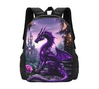 Mochila Purple Dragon and Castle, mochila de día, bolso para portátil, bolsos de viaje grandes, bolso ajustable para hombres y mujeres de 16,5 pulgadas.