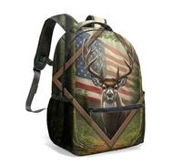 Mochila realista con diseño de bandera americana, ciervo, águila, vida silvestre, naturaleza, bosque patriótico, 40,6 cm, 02., L, Casual