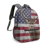 Mochila realista con diseño de bandera americana, ciervo, águila, vida silvestre, naturaleza, bosque patriótico, 40,6 cm, 03., L, Casual
