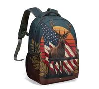 Mochila realista con diseño de bandera americana, ciervo, águila, vida silvestre, naturaleza, bosque patriótico, 40,6 cm, 04., L, Casual