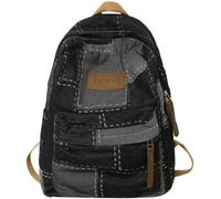 Mochila retro a cuadros Y2K de mezclilla a la moda para mujer, bolso de mezclilla de colegiala preppy, bolso diario perfecto para viajes universitarios y desplazamientos (Negro,Talla única)