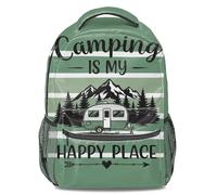 Mochila retro con estampado de furgoneta de madera, poliéster ecológico, ideal para entusiastas del aire libre, 01., L