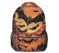 Mochila retro de Halloween con diseño de murciélagos voladores iluminados por la luna, mochila escolar unisex casual, mochila para laptop Dark Academia, Estilo1, L