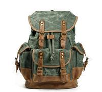 Mochila retro de lona encerada de piel auténtica, bolsa de viaje vintage para montañismo, resistente, impermeable, bolsa de gran tamaño altamente espaciosa para viajes, al aire libre, fin de semana