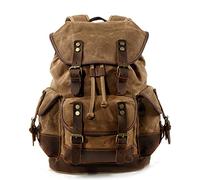 Mochila retro de lona encerada de piel auténtica, bolsa de viaje vintage para montañismo, resistente, impermeable, bolsa de gran tamaño altamente espaciosa para viajes, al aire libre, fin de semana