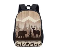 Mochila rústica con estampado de oso de ciervo de 17 pulgadas, mochila escolar vintage para niños, adolescentes, estudiantes, naturaleza, vida silvestre, familia de osos bienvenidos a nuestra cabaña