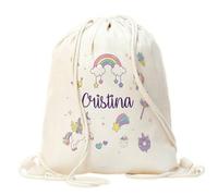 Mochila saco niño personalizada diseño unicornio. Mochila de cuerdas personalizada infantil para la Vuelta al cole o guardería. Mochila saco personalizada. Mochilas infantiles personalizadas.