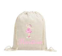 Mochila saco personalizable de cuerdas en algodón orgánico 100%, ligera y resistente hasta 9 kg, ideal para adultos y niños uso diario, a todo color, regalo amigos, vuelta al cole (Bailarina)