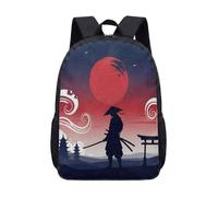 Mochila Samurai de 17 pulgadas con estampado japonés, arte oriental, silueta de sol rojo, mochila escolar tradicional guerrera para estudiantes, 03., L, Minimalista