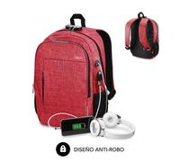 Mochila Subblim Urban Lock para Portátiles hasta 16'/ Puerto USB/ Antirrobo/ Rojo