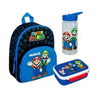 Mochila Super Mario, con caja de merienda y calabaza, personalizable con nombre, juego infantil con vaso azul rey, lote 2