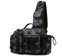 Mochila Táctica Multiusos de Camuflaje para Exteriores, Riñonera de Pesca, Bolso Cruzado, Organizador de Caja de Aparejos de Pesca con Soporte para Caña y Equipo.(Color-4)
