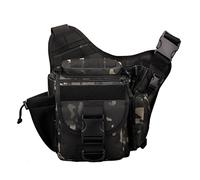 Mochila Táctica Tipo Mensajero para CáMara, Estilo Militar, Ideal para Ciclismo Camping Viajes Ejercicio y Actividades Al Aire Libre(Black Camouflage)