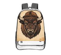 Mochila transparente vintage con cabeza de bisonte de 16 pulgadas, resistente, aprobada por estadios, bolsa de libros de PVC transparente, parte inferior reforzada, mochila de viaje unisex