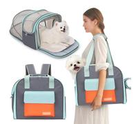 Mochila transportadora de mascotas expandible con malla transpirable para gatos, perros pequeños, cachorros de hasta 25 libras, aprobada por aerolíneas, impermeable, con hebilla de seguridad para