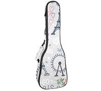 Mochila, ukelele de concierto, ukelelele resistente, con almacenamiento, ukelele soprano de concierto tenor, bolsa acolchada de 10 mm, patrón de torre Eiffel dibujada a mano