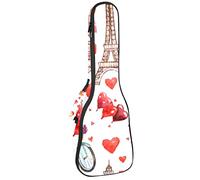 Mochila, ukelele de concierto, ukelelele resistente, con almacenamiento, ukelele soprano de concierto tenor, bolsa acolchada de 10 mm, Torre Eiffel de París, amor, corazón, té y vino