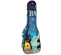 Mochila, Ukulele, Ukulele, resistente, con almacenamiento, Soprano, Concierto, Ukelele Tenor, 10 mm, bolsa acolchada Spooky Halloween Cementerio Luna y Fantasma
