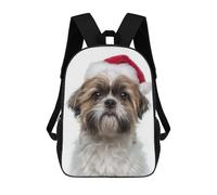 Mochila Unisex Christmas Shih Tzu Dog with Santa Hat Portrait Mochila De Viaje Con Estampado 3D Mochila Informal Para Portátil Mochila Escolar Ligera Para Hombres, Mujeres, Niños Y Niñas 17inch