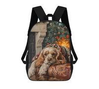 Mochila Unisex Cocker Spaniel Dog by Fireplace Christmas Painting Mochila De Viaje Con Estampado 3D Mochila Informal Para Portátil Mochila Escolar Ligera Para Hombres, Mujeres, Niños Y Niñas 17inch