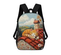 Mochila Unisex Lazy Rooftop Cat - Naïf Cozy Countryside Art Mochila De Viaje Con Estampado 3D Mochila Informal Para Portátil Mochila Escolar Ligera Para Hombres, Mujeres, Niños Y Niñas 17inch
