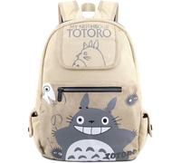 Mochila unisex para portátil con diseño de anime "Mi Vecino Totoro", lona y piel estampada, color beige.