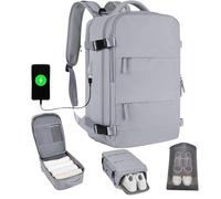 Mochila Viaje Cabina Avion 45x30x20 compatible con Aerolineas- Maleta Cabina con apertura 180°, puerto USB y compartimentos organizados - Mochila Viaje ligera impermeable Mochila Mujer (Gris)