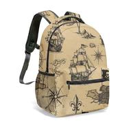 Mochila vintage con estampado de barco pirata, bandera de calavera, cofre del tesoro, boceto, mapa náutico dibujado a mano, bolsa de armas antiguas, 02., L, Casual